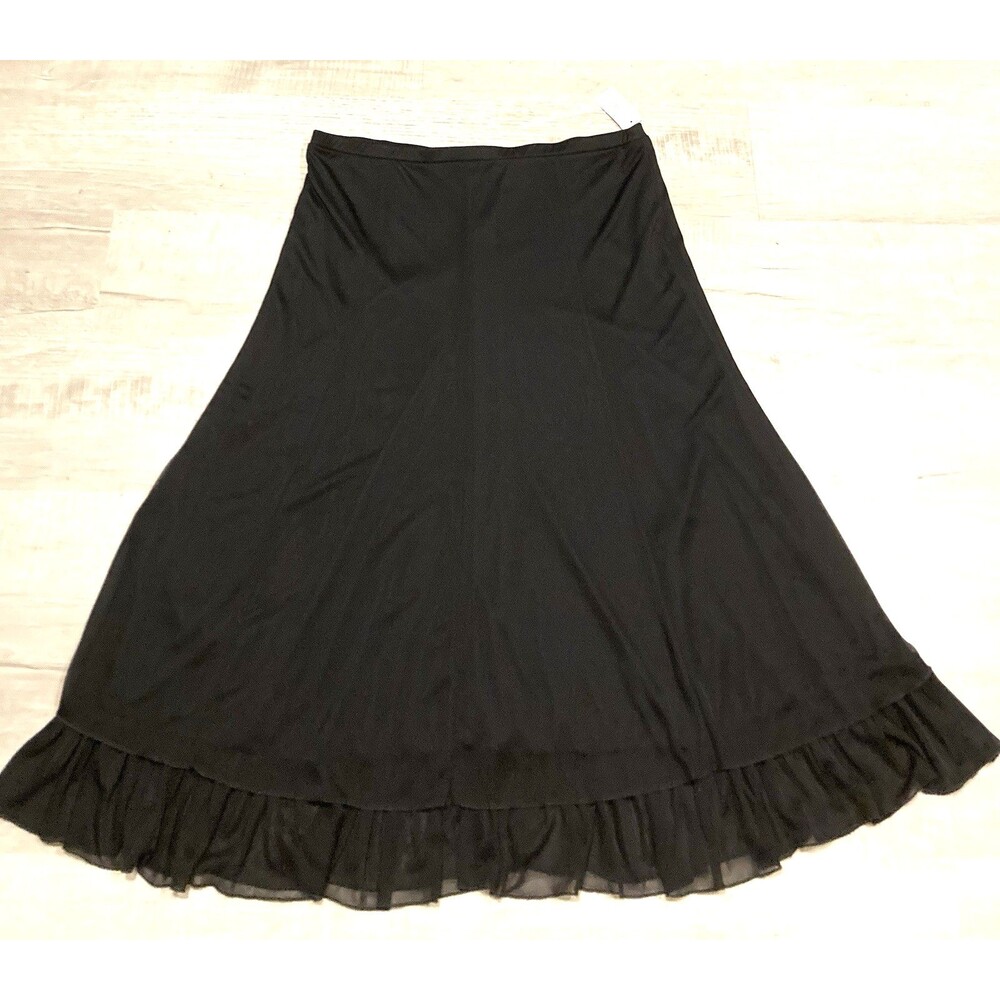 NWT Dressbarn A Line Midi Skirt XL Black Elastic Waist Ruffle Hem Vintage